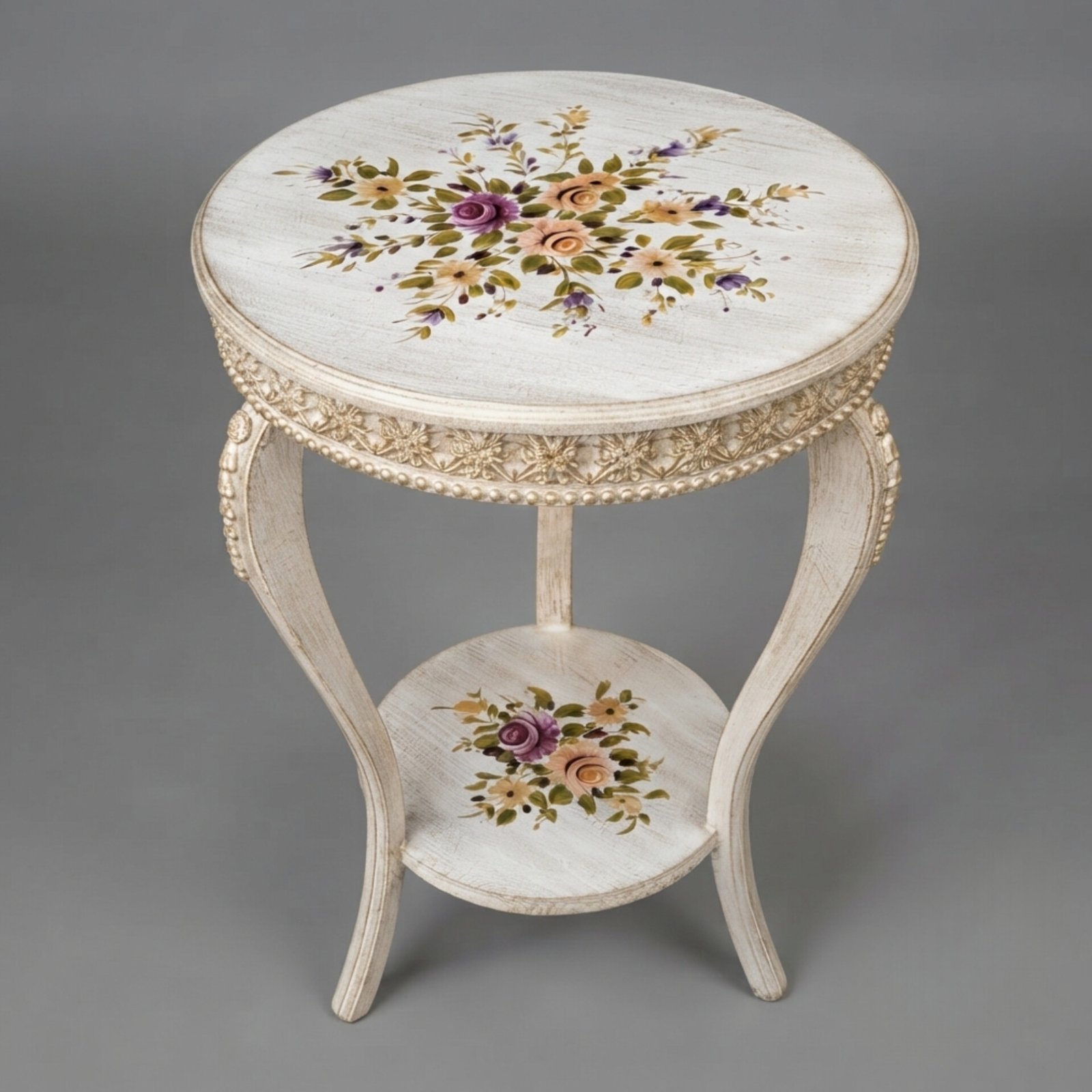InShot_20260902_102547770 Vintage Shabby-Chic Floral Coffee Table with Carved Trim - Image 1