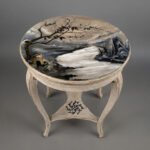 Distressed Coffee Table with Painted Winter Landscape