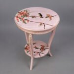 Vintage Pink Floral Coffee Table with Bird Motif